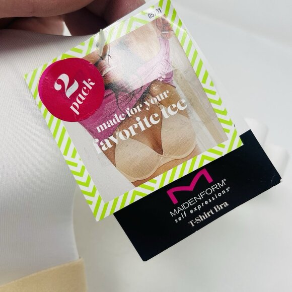 Maidenform Self Expressions Womens 36DD 2 Pack T-Shirt Bra 5701 Latte/White 698 - Picture 7 of 8